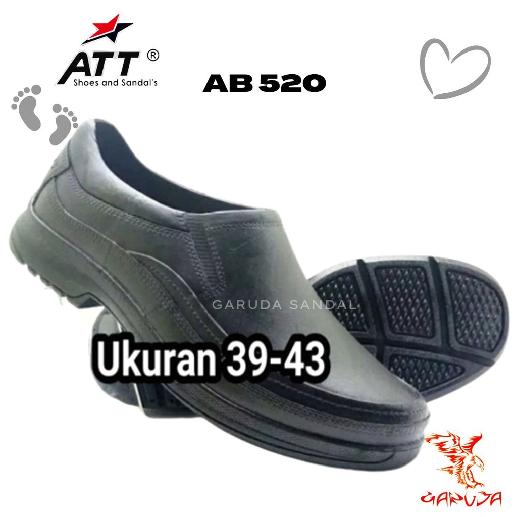 Sepatu Slip On Pria ATT AB 520  karet pantofel full Black Tahan air