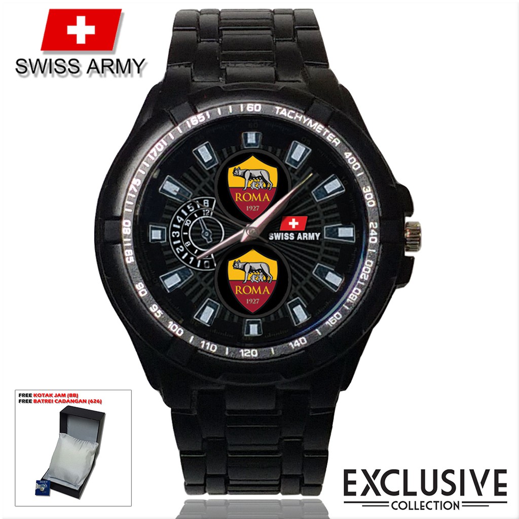 (Istimewa Bossque) Jam AS-ROMA Rantai Sport (Black Doff)