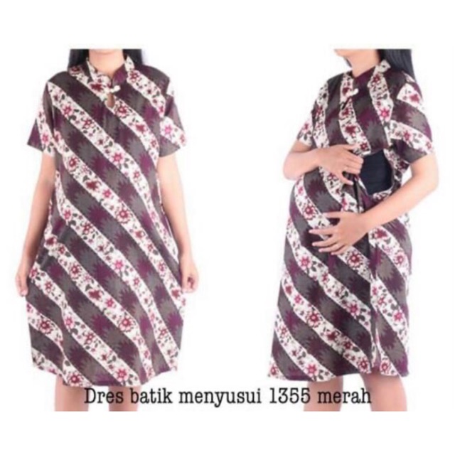 Dress Batik Menyusui 1355 Merah baju hamil