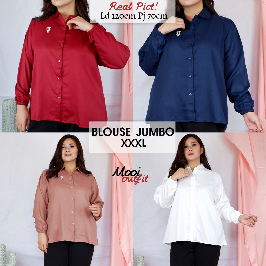 Kemeja Jumbo Wanita / Kemeja Wanita Jumbo Ld 120 / Kemeja Polos Jumbo Wanita / Atasan Wanita Jumbo / Blouse Wanita Jumbo