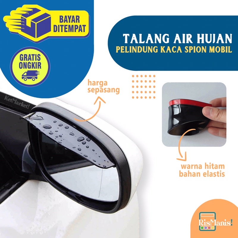 CAR REARVIEW RAIN GUARD - Talang Air Hujan Pelindung Kaca Spion Mobil Hitam Bening Bahan PVC Elastis