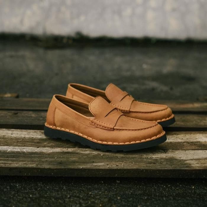 Sepatu Casual Pria Piede No8 Slip On Original Kulit Asli Brown Bagus - Hitam 39