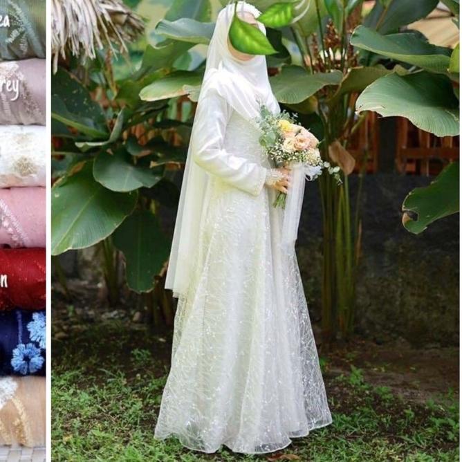 Bahan pilihan™✧GAMIS AKAD WALIMAH NIKAH FREE HIJAB GAMIS TILE GAMIS BROKAT PUTIH GAMS MUTIARAL