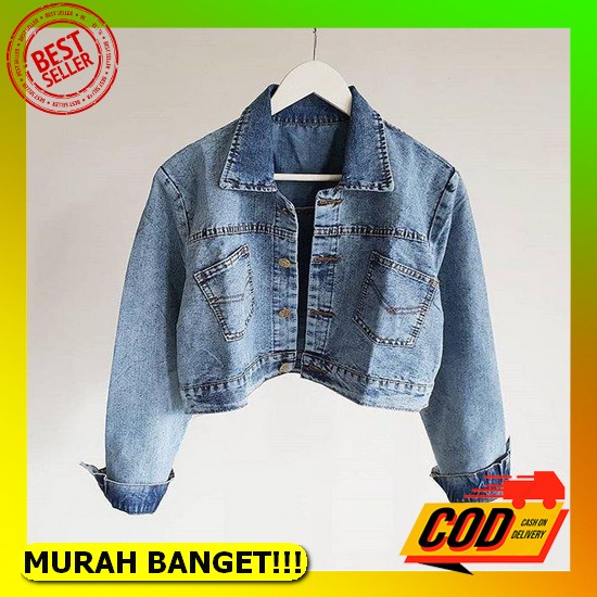 Jaket Crop Jeans Oversize - Elsie Crop Jacket Jeans Model Saku Layang Jaket Jeans Cropty Kode Lvd 19