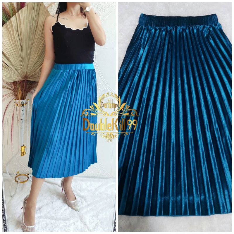 GROSIR ROK IMPORT / ROK 7/8 PLISKET BLUDRU VELVET PREMIUM  GLOSSY-7/8 TURKIST GLOSSY