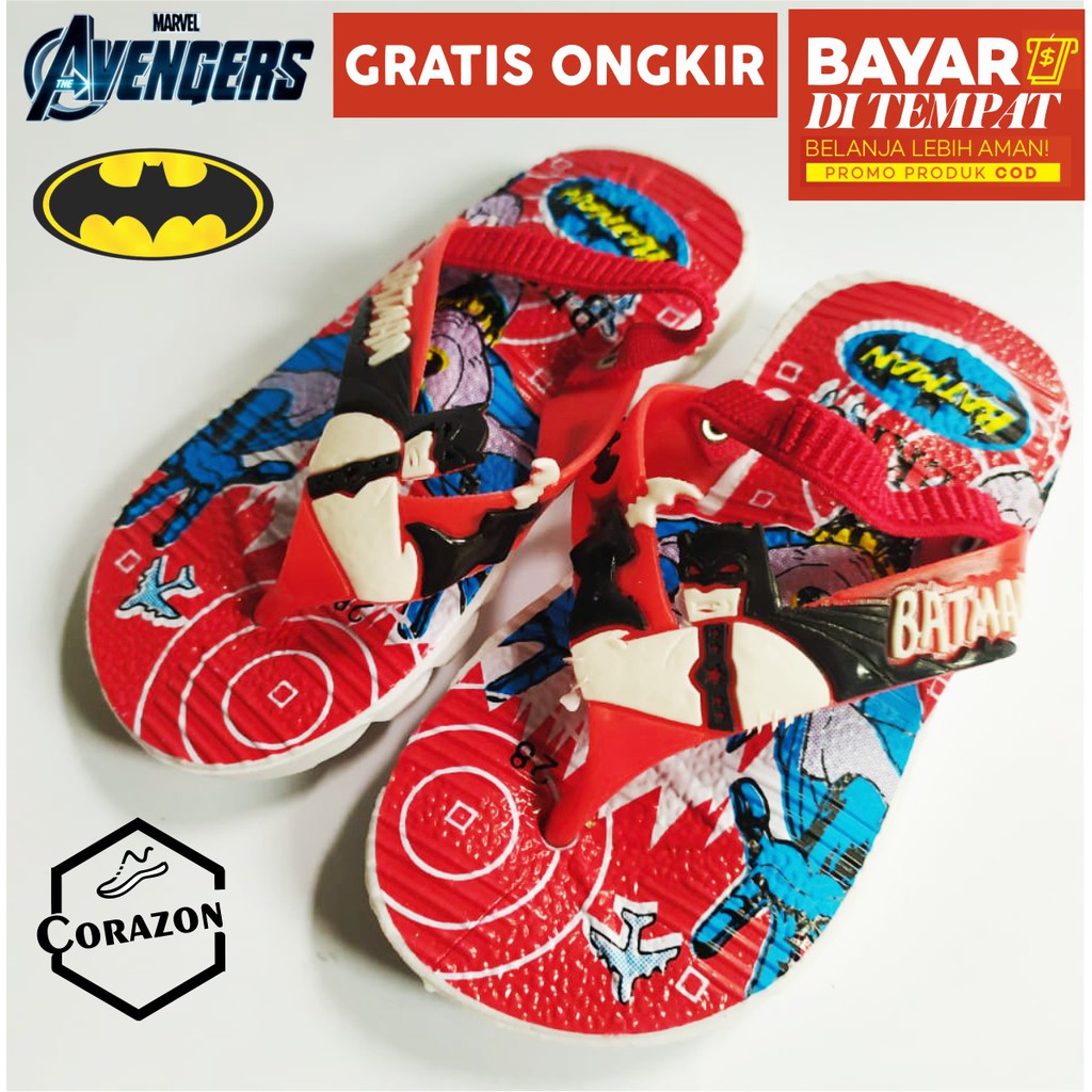 SANDAL ANAK TALI IKAT MOTIF CICIT BATMAN -TERKEREN DAN TERLARIS-BUNYI CIT-CIT