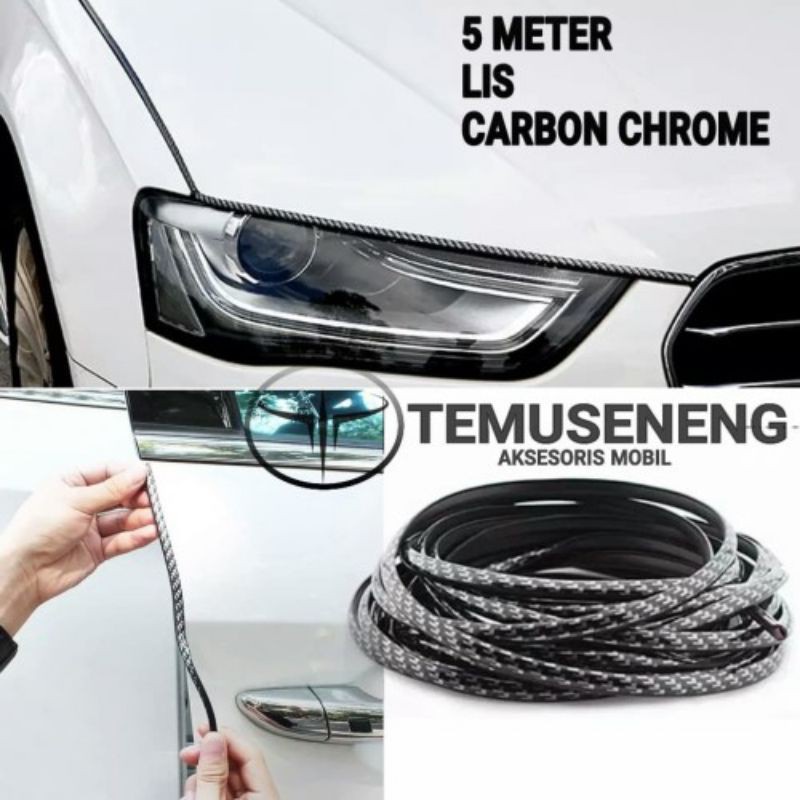 Panjang 5M Hitam Carbon Karet Lis Pengaman Pelindung Tepi Pintu Mobil