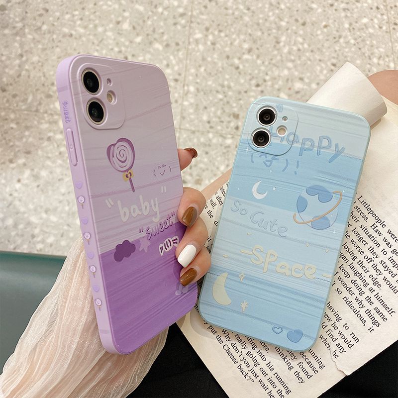 Case Samsung A12 A20 A30 A32 A50 A50S A30S A51 A02S A52 S10 S20 Plus Ultra S21 FE A42 A71 A31 A31 A21S A32 A22 A03S Casing Ftd Soft Protect Cover Girl Fashion Purple Love Blue Plant Back Case Cute