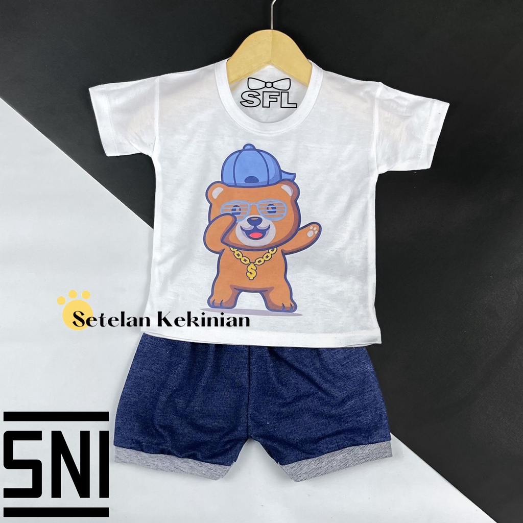 [BERUANG SERIES] Setelan Anak Laki Laki 0-12bulan Gambar Beruang Lucu Hewan Animal Set Baby Boy Keren Murah