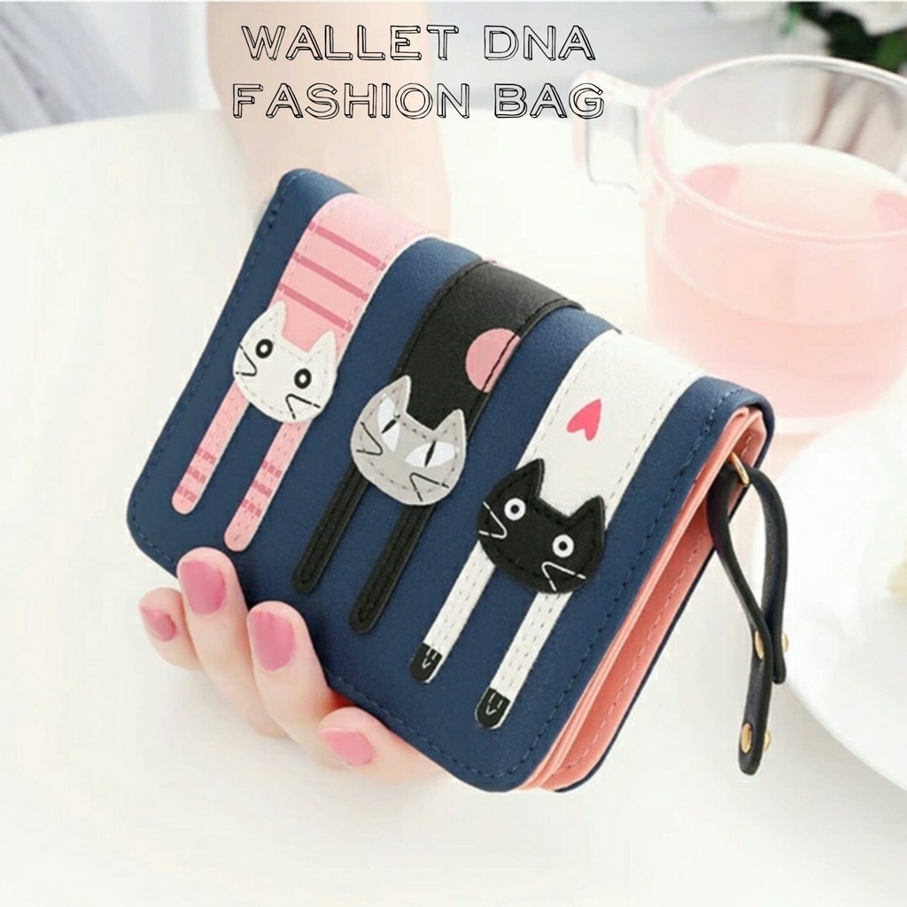 A1 Promo Dompet Wanita Lucu Elegan Bahan Taiga Ukuran 19x9 Warna Ungu | DOMPET THREE CAT MINI