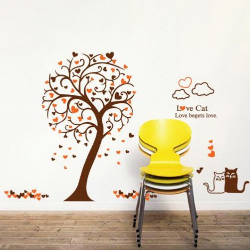 Wallstiker Dinding Pohon Love Coklat AY9017 Wall Sticker Kamar Tidur Anak Aesthetic