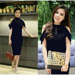 to DRESS BLACK FASHION terusan sexy hitam babol sabrina rok span pendek simple elegan modis modern