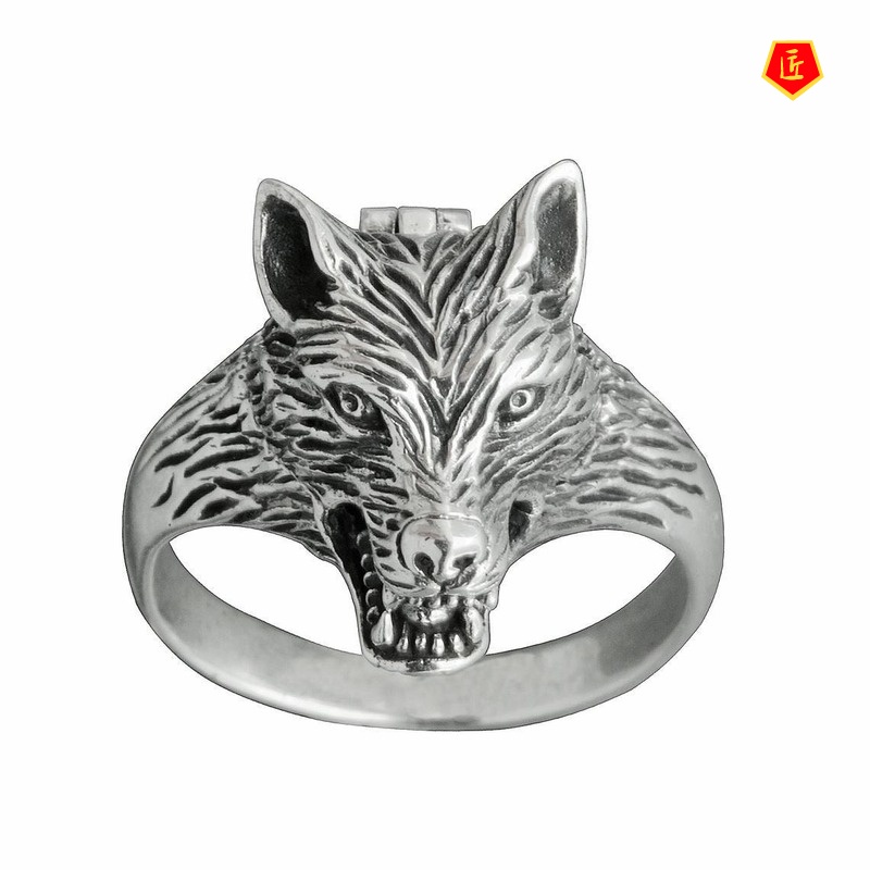 [Ready Stock]Creative Wolf Head Ring Retro Silver
