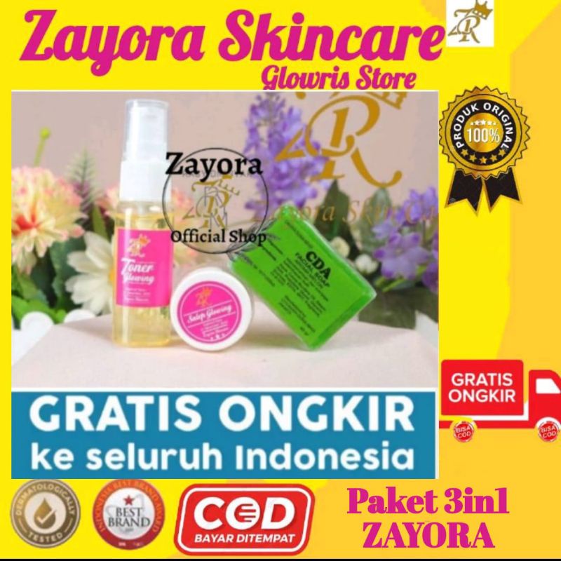 Paket Glowing ZAYORA 3in1 Memutihkan Dan Mengglowingkan Wajah 10 X Lebih Cepat