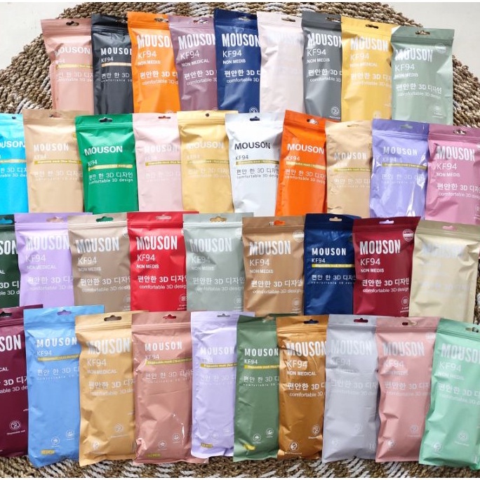 Masker KF94 Mouson Model Korea 4ply Mix Warna isi 10pcs Embos Ada Belahan Hidung