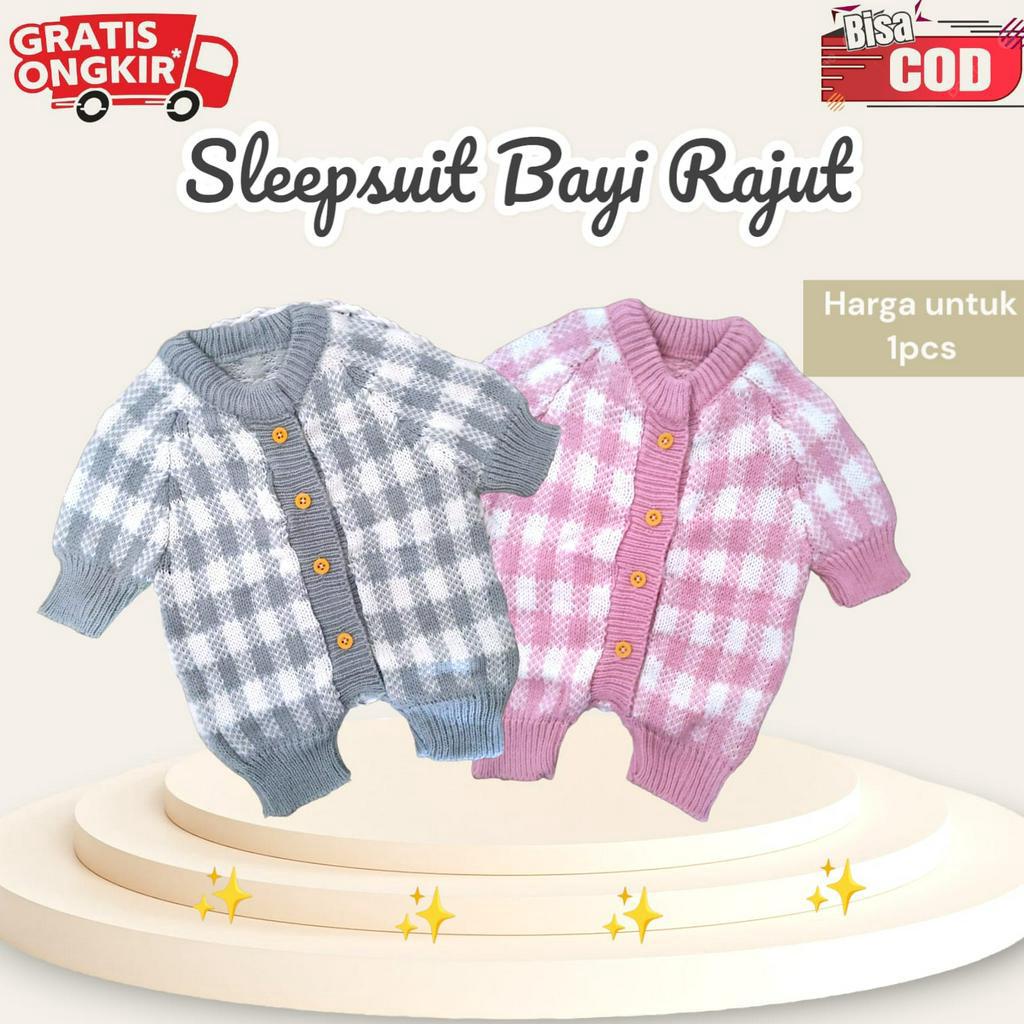 Jumper Bayi Laki-laki &amp; Perempuan Jumper 0-6 Bulan Popcorn Rajut Halus Lembut jumpsuit bayi Lembut Sleepsuit Bayi Baju Anak Bayi Perempuan Romper Bayi Sleepsuit Rajut Bayi Pendek Motif Kotak