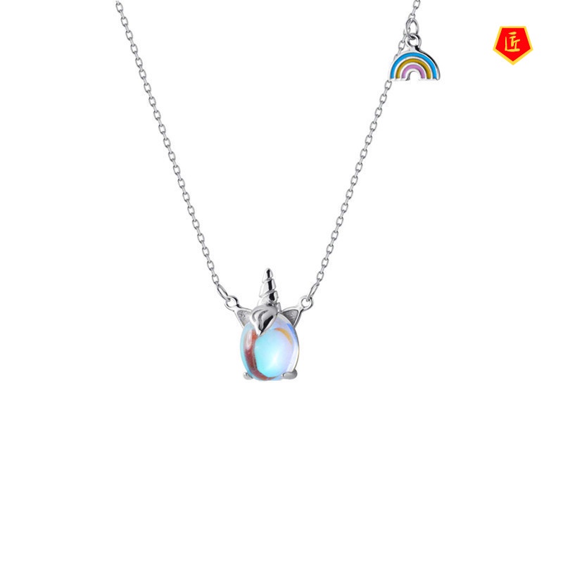 [Ready Stock]Moonstone Unicorn Necklace Europe and America Creative Pendant