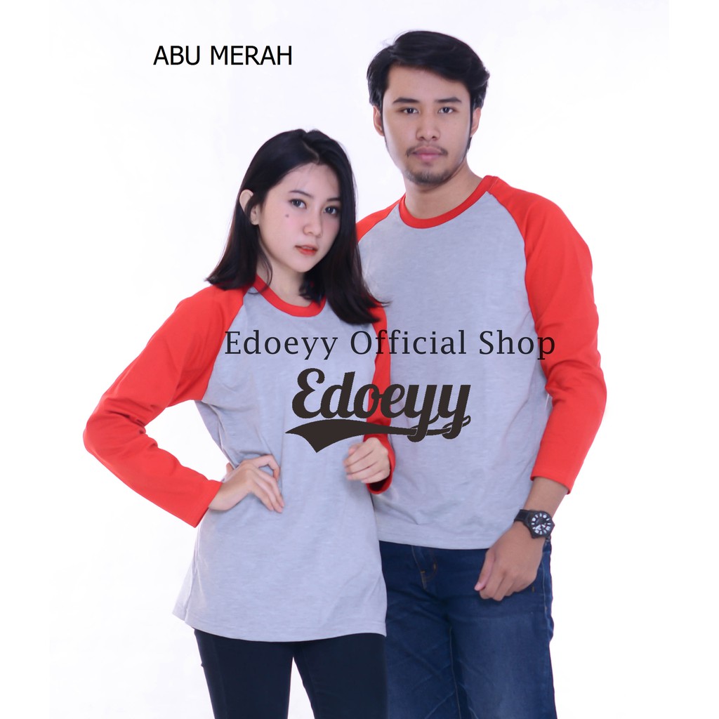 Edoeyy Raglan Couple Abu Merah / Kaos Couple / Reglan Couple / Baju Couple / Kaos Distro / Keluarga