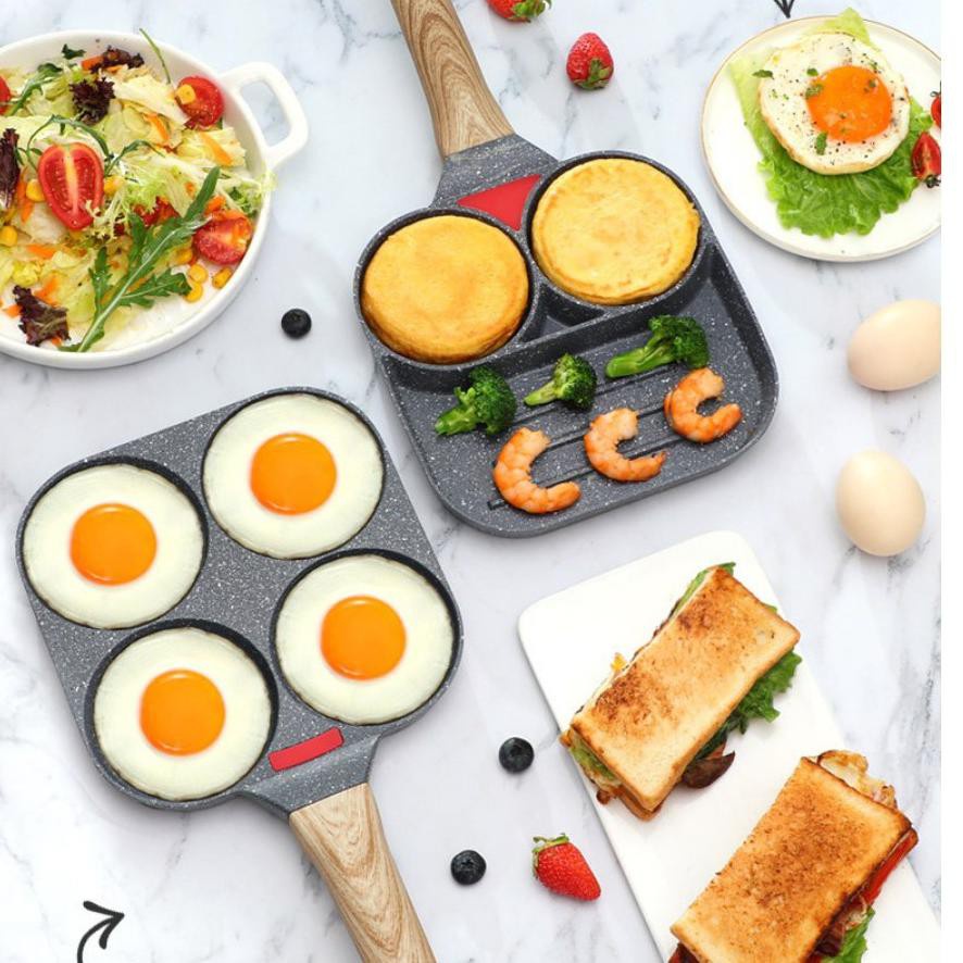 Fry Pan 3 Hole Frying Tamagoyaki Wajan Penggorengan Burger Telur Teflon / Wajan Goreng Telur Cetakan Unik 3 Lubang Smart Breakfast