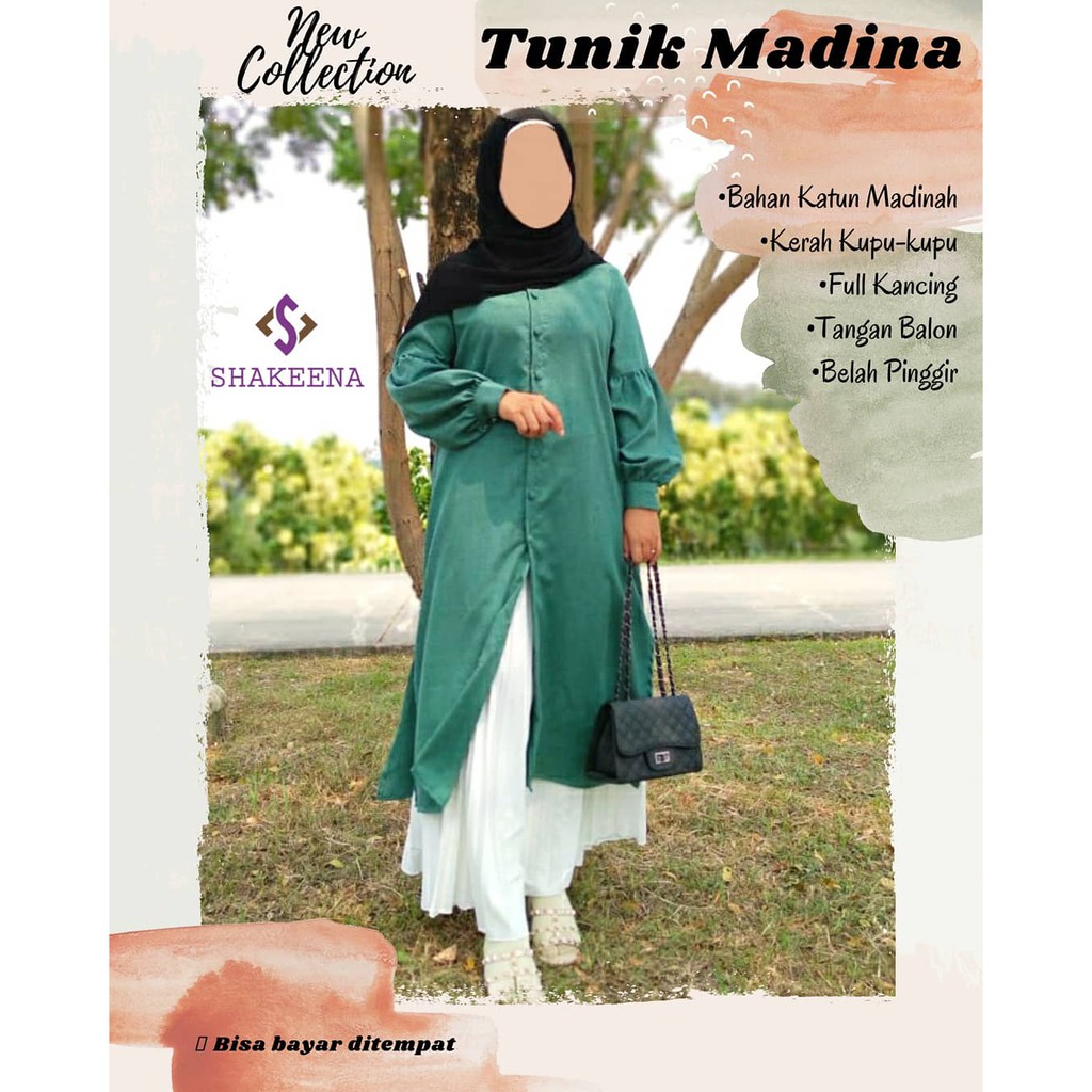 Long Tunik Katun Madinah / Tunik Panjang / Tunik Belah Pinggir / Tunik Tangan Balon