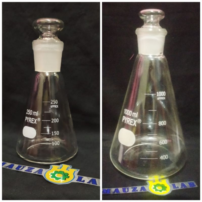 Erlenmeyer 250ml,300ml,500ml dan 1000ml pyrex asah+tutup 29/32