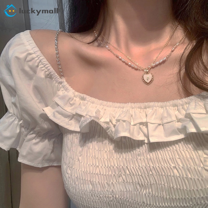 Korean Fashion Temperament Multilayer Necklace Pearl Women Accessories Love Hollow Pendant Necklace