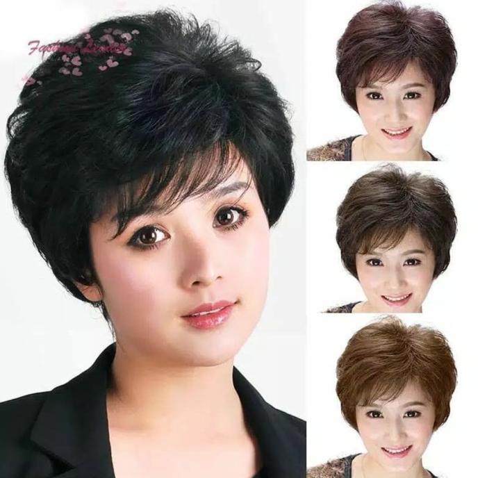 Wig Wanita Pendek Kerja Rambut Asli Rambut Palsu Wig Natural Korea Ori ---Terbaru---