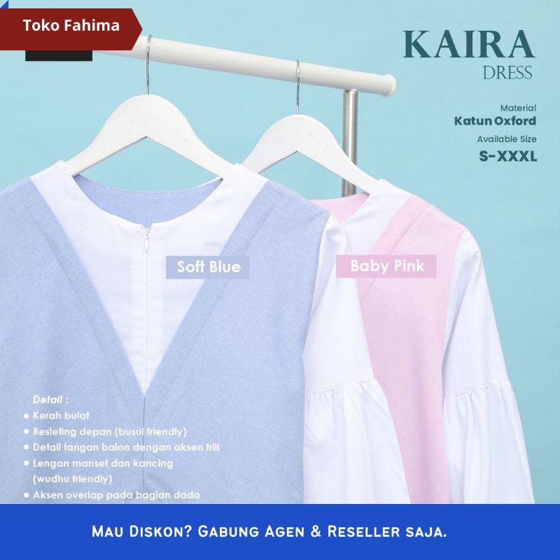 Gamis Tangan Balon Dua Warna Soft Abu Biru Pink Muda Busui Kaira Dress Original Brand MySure