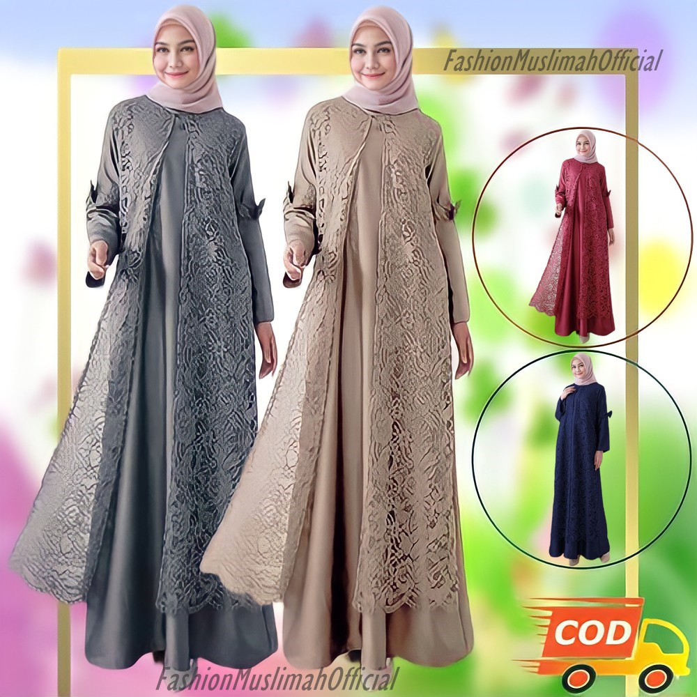 Model Gamis Brokat Terbaru Baju Gamis Kombinasi Brukat Satin Shopee Indonesia