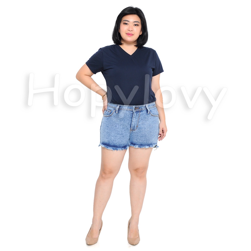 HOPYLOVY Rawis Sexy Jeans Celana Gemes / Hot Pants Celana Pendek Wanita Highwaist Warna Snow