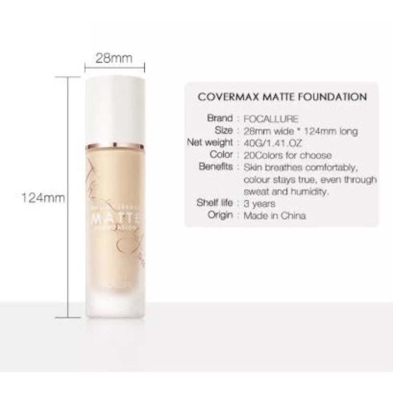 (READY &amp; ORI) Focallure Covermax Cover Max Full Coverage Foundation FA 130 FA130 Base Make Up Tahan Lama Waterproof