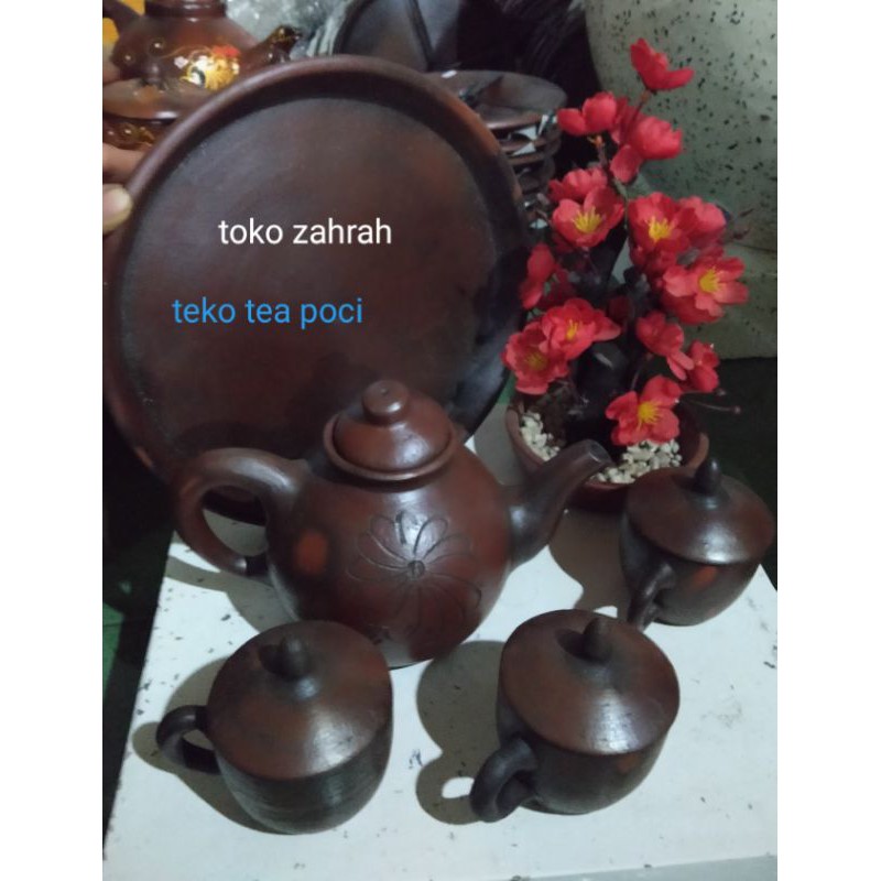 Poci Teh Tanah Liat Cangkir Dalam Halus/Teko Teh Poci Tanah Liat Cangkir dalam Halus sudah + peti ka