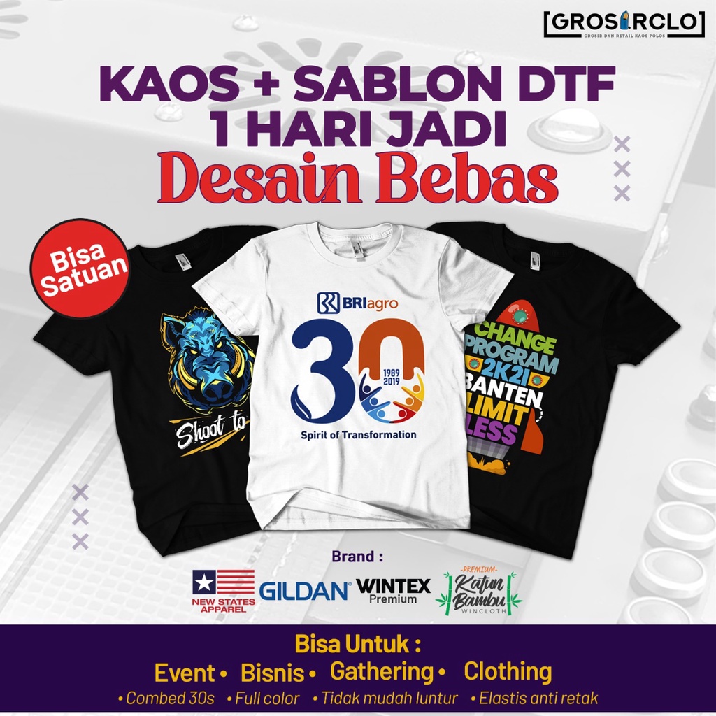 Jual Jasa Print Cetak Sablon + Kaos DTF Desain Custom Bebas Warna Kata ...