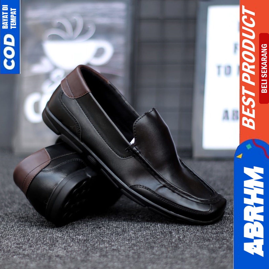 Sepatu Pantofel Hitam Kerja Formal Pria Abrhm Drain