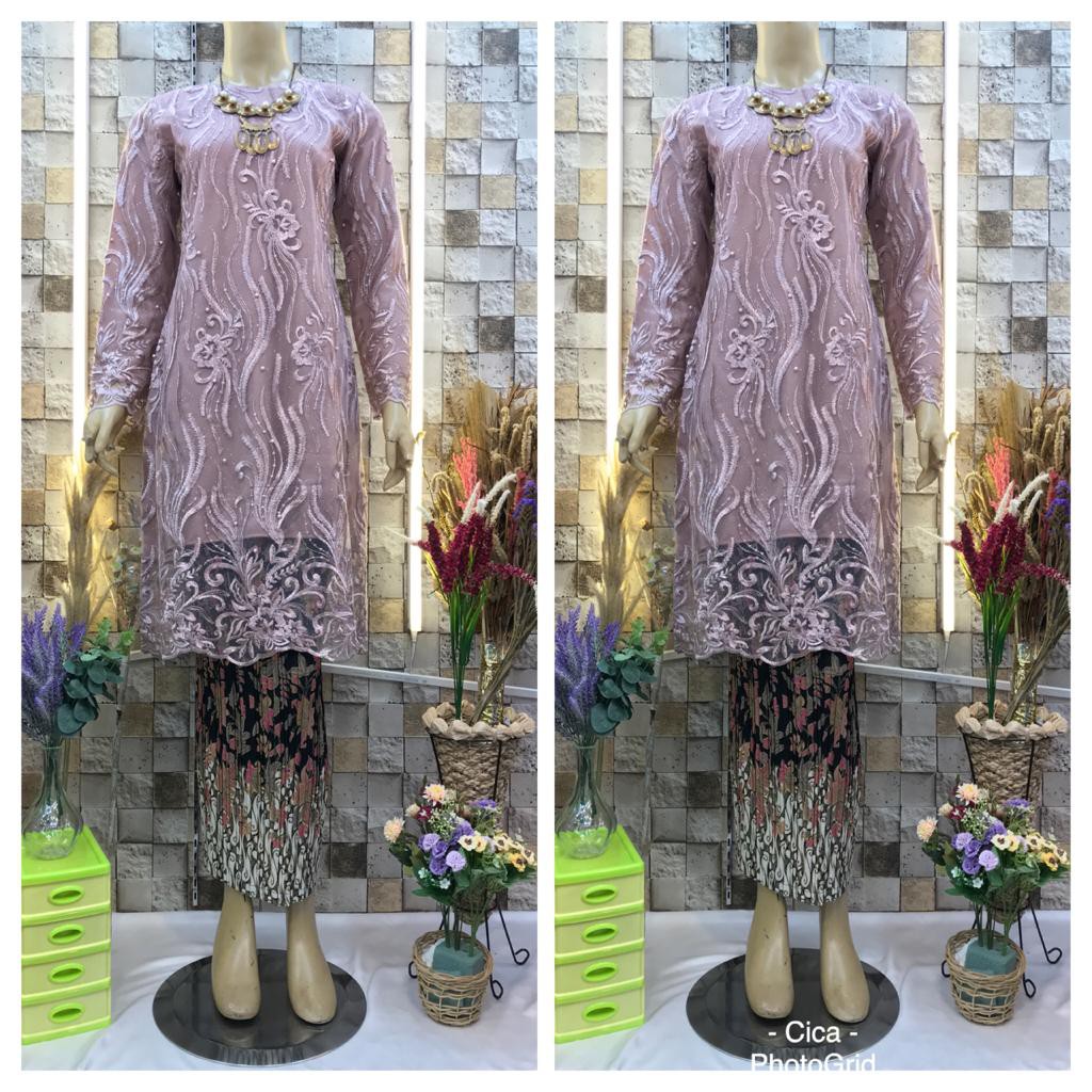 ADE&gt; KEBAYA KURUNG NOVA - KEBAYA TUNIK TULLE MUTIARA - KEBAYA MODERN - BAJU KEBAYA WISUDA MODERN