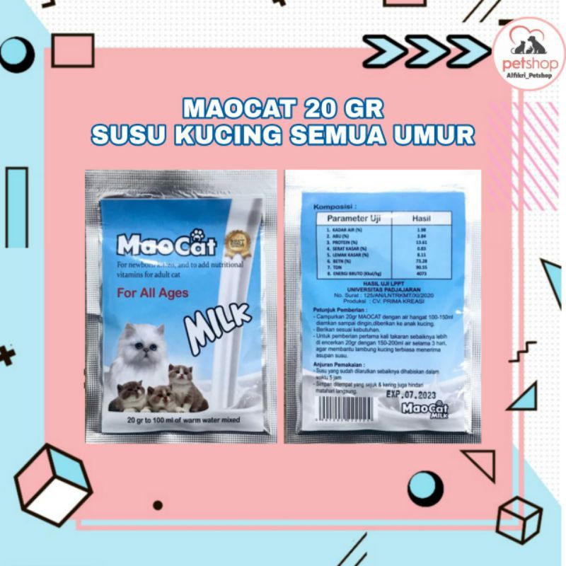 MAOCAT MILK 20gram / susu kucing semua umur kitten ADULT / btm