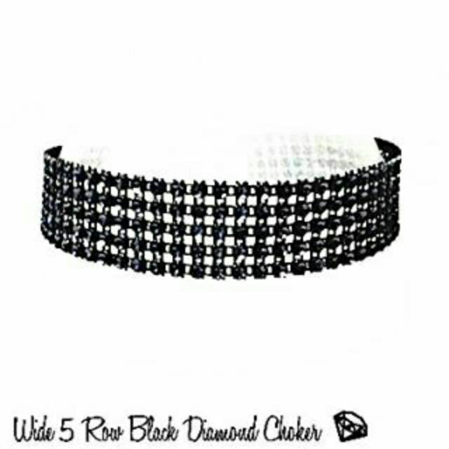 Wide 5 Row Black Diamond Choker Necklace | Kalung Handmade