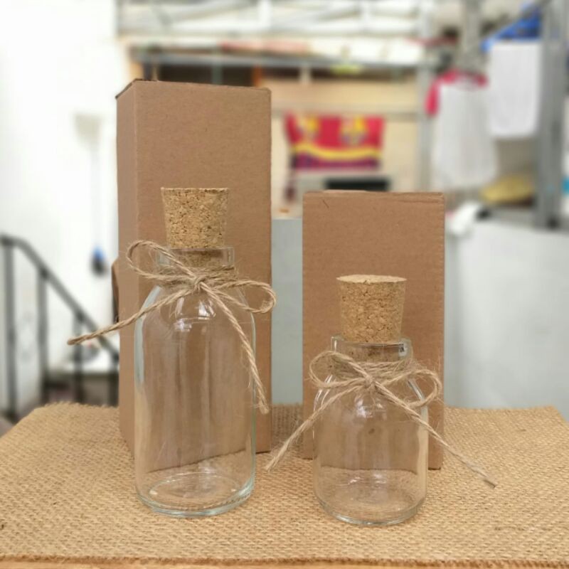 botol kaca 100ml 50ml sumbat cork botol decor souvenir free dus satuan