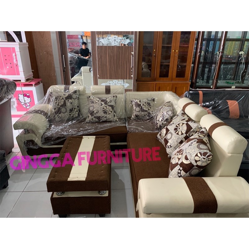 SOFA RUANG TAMU MINIMALIS MODEL L + MEJA