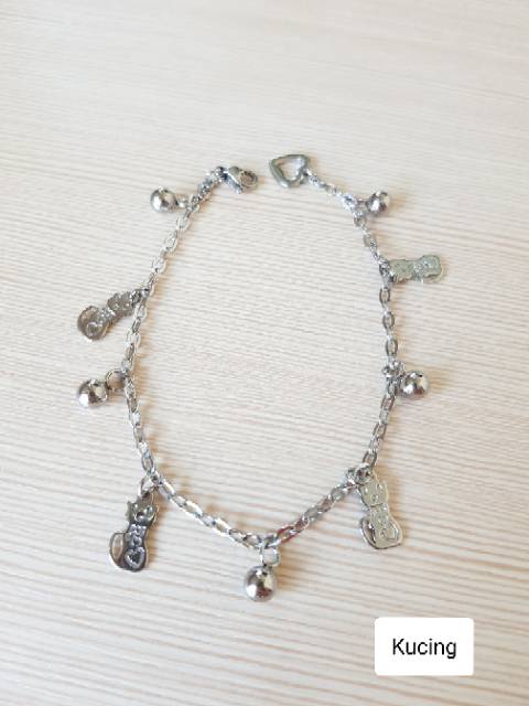 SET Gelang Tangan Kaki Kucing Titanium Silver Antikarat
