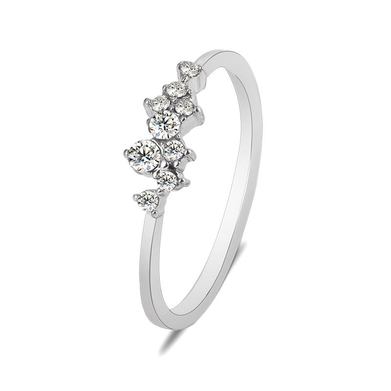 Cincin Simple Sterling Silver Hias Kristal Zircon 3 Lapis Emas Untuk Wanita-Log-56 Silver