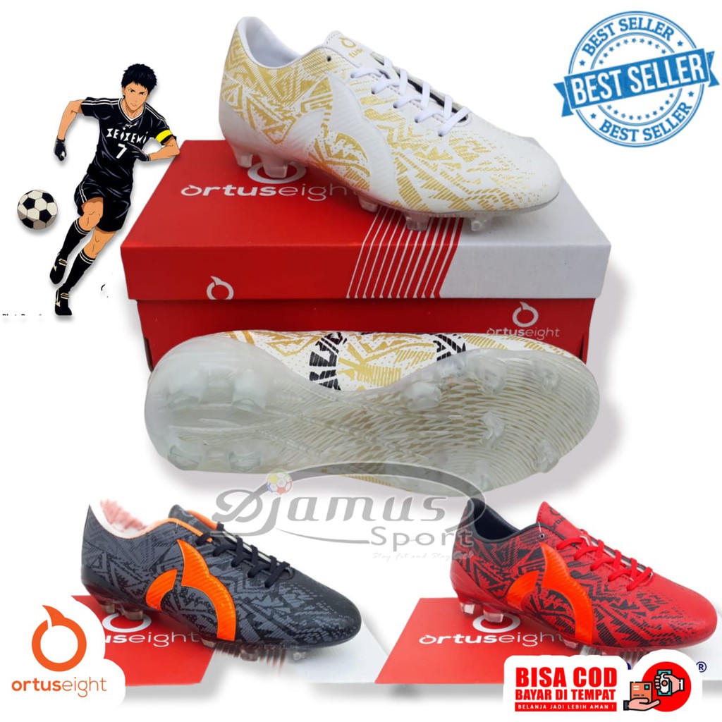 Sepatu Bola Ortus eight Volt Fg White Gold Red BlackBerry | Sepatu Bola Ortus Batik Terbaru 2021 War