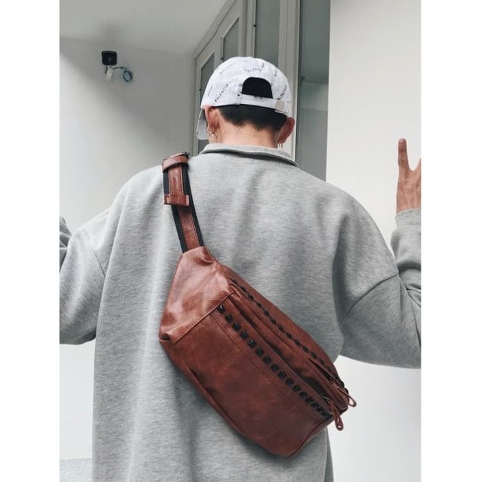 Tas Selempang Slempang Kulit Sintetis Unisex Cowok Cewek Slingbag Style Korea