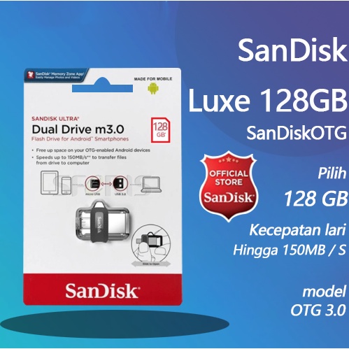 SanDisk Flashdrive Ultra Dual Drive OTG 16GB/32GB/64GB/128GB Transmisi 150M/S M3.0 Flash Drive Storage Eksternal- Gold(100% Original)