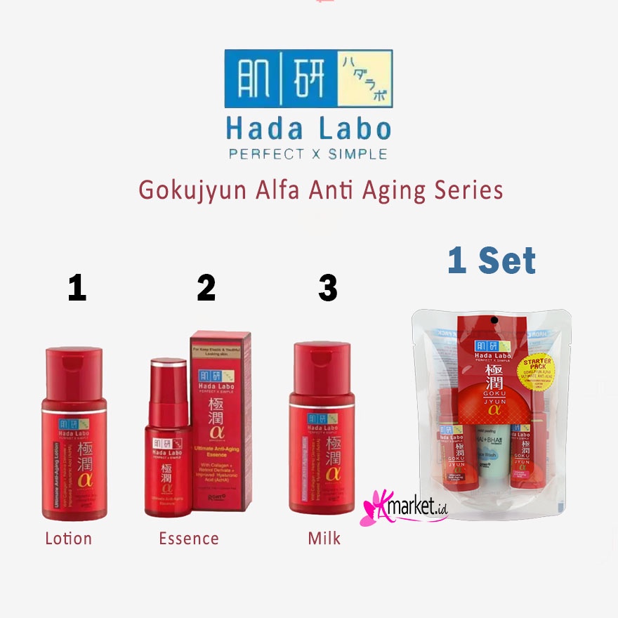 [BPOM] HADALABO Gokujyun Alfa Lotion / Milk / Essence Anti Aging Alfa  / starter pack