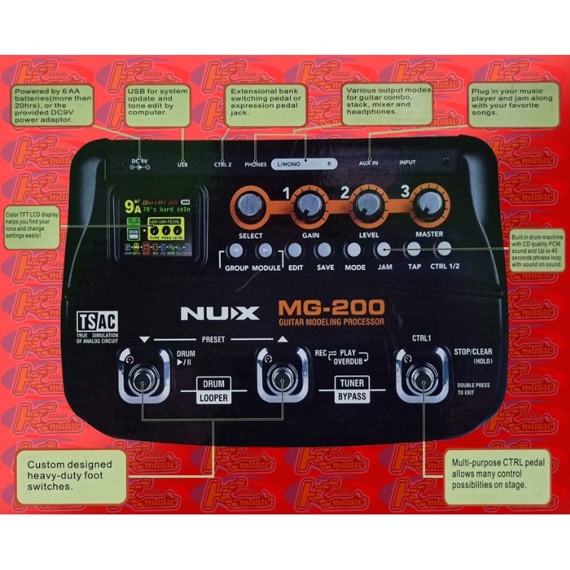 Nux MG-200 gitar processor multi efek 55 efek
