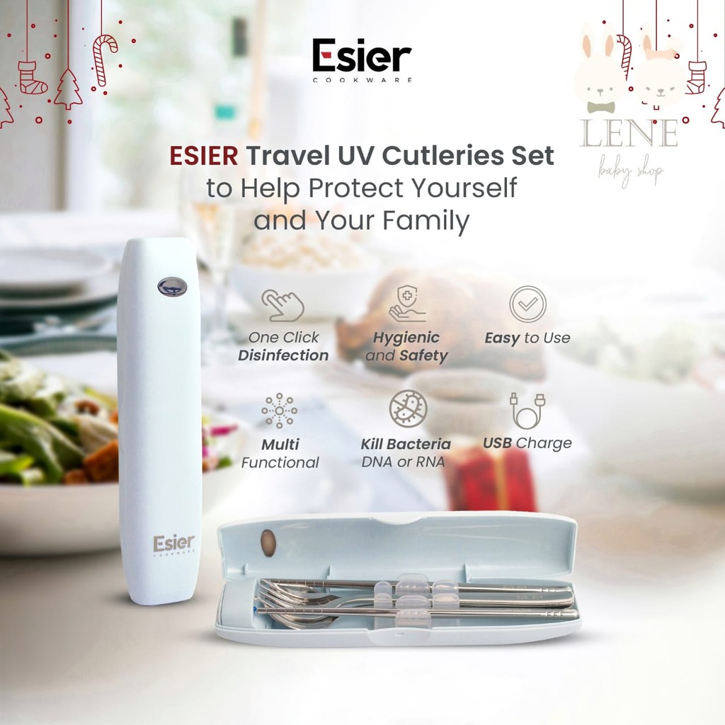 [READY] Esier UV Travel Cutleries Set Box - Sterilisasi Kotak Sendok Garpu Set