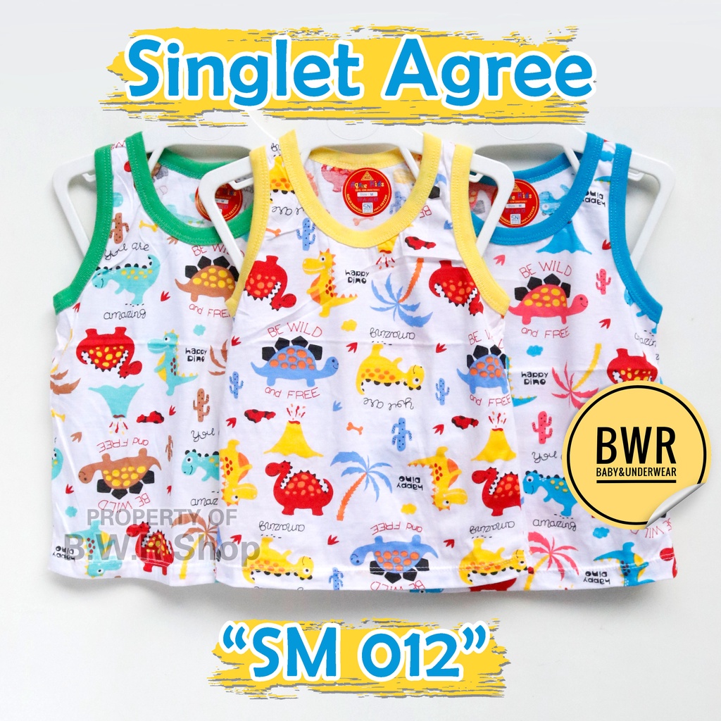 Singlet Anak AGREE Kids SM 012 / Kaos Dalam Anak Singlet PUTIH Motif Dino Kutung | Bwr