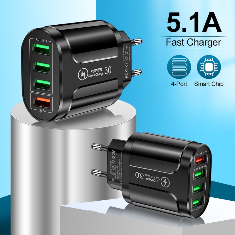 Adapter Charger Dinding 4 Port Usb Fast Charging Plug Euus Untuk Samsung