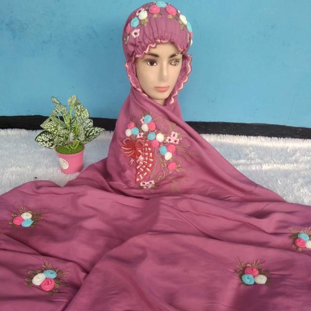 Mukena terusan katun sutra dewasa bordir timbul tile